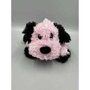 Pink Black Puppy Dog Plaid Bows Design Plush R&K Sales Stuffed Animal 9”